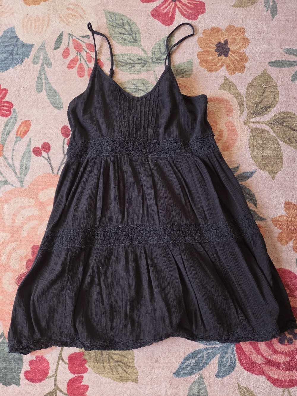 Aerie Black Spaghetti Strap Tiered Sundress
